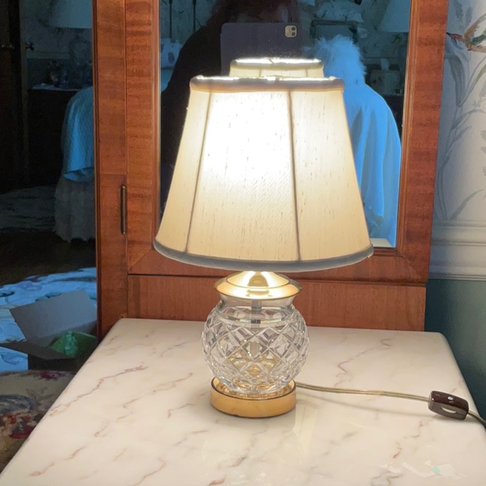 Waterford Crystal Table Lamp with Cream Shade and Gold Trim